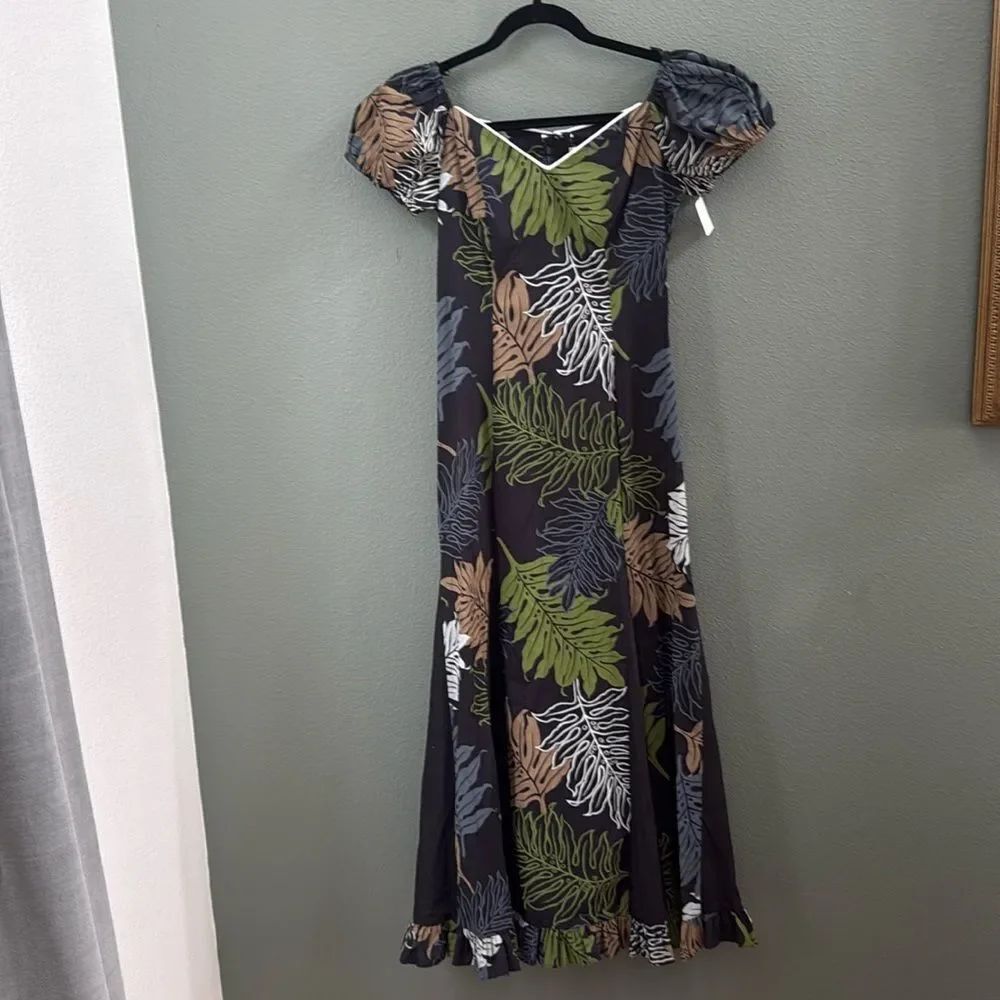 NWT Vintage Amy Lee Aloha Dress Sz XXS 0-2 Hawaii Brown Black Green